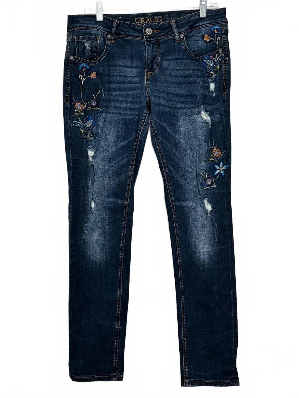 Grace in LA Women's Embroidered Skinny Jeans Size 30